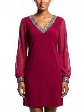 Boutique Magenta Sequin Trim Split Sleeve Shift Dress XXL